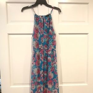 Blue and magenta flower dress